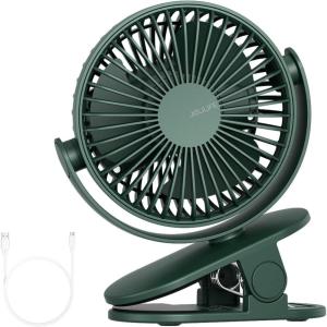imageJISULIFE Clip on Baby Stroller Fan 4000mAh Battery Operated Portable Personal Small Quiet ampamp Narrow Slot Design 4 Speeds Max 14 Hrs Ideal for Bed Desk Car Seat  Dark GreenGreen