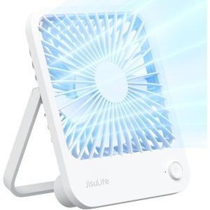 imageJISULIFE Desk Fan Battery Rechargable Fan180Foldable Portable Personal Fan 4 Speeds Adjustable for Home Office Travel OutdoorPinkWhite