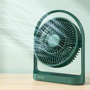 imageJISULIFE Desk Fan Small Portable Battery Operated Desktop and 4000mAh USB Rechargeable Electric Table Fan with 4 Speeds Max 15 Hrs Strong Airflow Ultra Quiet for OfficeRoomTravelGreenGreen
