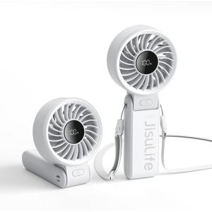 imageJISULIFE Handheld Fan Life7  Ultimate Flexibility HighPower Motor LED Display 195 Hrs Cooling 5000mAh Rechargeable 5Speed Foldable Design 3IN1 Portable Fan for Travel Cruise BeachBlackGrey