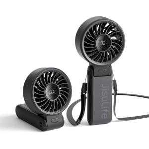 imageJISULIFE Handheld Fan Life7  Ultimate Flexibility HighPower Motor LED Display 195 Hrs Cooling 5000mAh Rechargeable 5Speed Foldable Design 3IN1 Portable Fan for Travel Cruise BeachBlackBlack