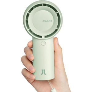 imageJISULIFE Handheld Portable Turbo Fan 16H Max Cooling Time 4000mAh USB Rechargeable Personal Battery Operated Mini Small Pocket Fan with 5 Speeds for TravelOutdoorVacationConcerts  BrownGreen