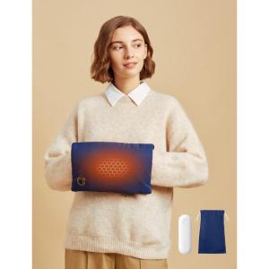 imageJISULIFE Heated Hand Warmer Pouch Small Hand Heating Pad Electric Portable Fast Heated Hand Muff with 4500mAh Power Bank 3 Heating Levels Soft Lightweight No Water USB Hand Warmer MuffBlue