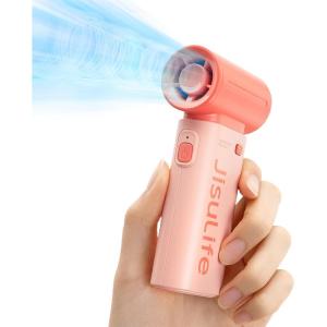 imageJISULIFE Portable Handheld Fan Life9 Turbo Power High Speed Air 18H Max Cooling Time 5 Gear Wind 5000mAh Rechargeable Mini Pocket Design Personal Fan for Travel Concerts Camping Makeup  BlackPink