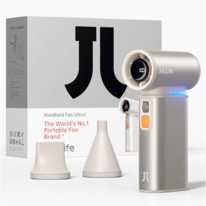 imageJISULIFE Portable Handheld Turbo Fan 100 Speeds Adjustable Mini Personal Fan 9000mAh USB Rechargeable Battery Operated LED Display Metal Shell with Accessories Gifts for Men Women Travel GreyBrown