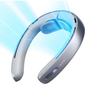 imageJISULIFE Portable Neck Fan Pro 100 Speeds Bladeless Stepless Knob LED Display 5000mAh Rechargeable Personal Mini Hands Free USB Battery Operated WearableGreyGrey