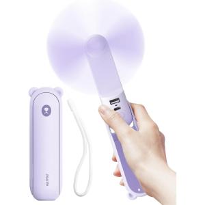 imageJISULIFE Handheld Fan with 4500 mAh Powerbank Max 37 Hours Runtime Pocket Portable Battery Operated or USB Powered Folding Personal Fan 3 Speeds Gifts for Women Men Kids Gift for FestivalWhitePurple